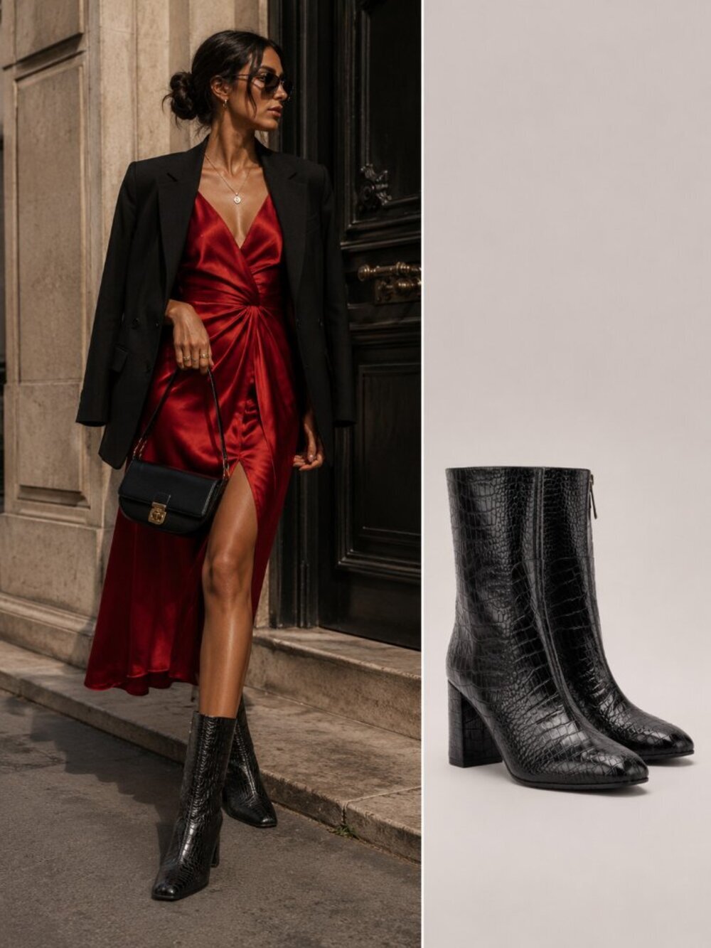 Aquatalia Black Croc Embossed Leather Ankle Boots Women's 7.5 Italy Waterproof